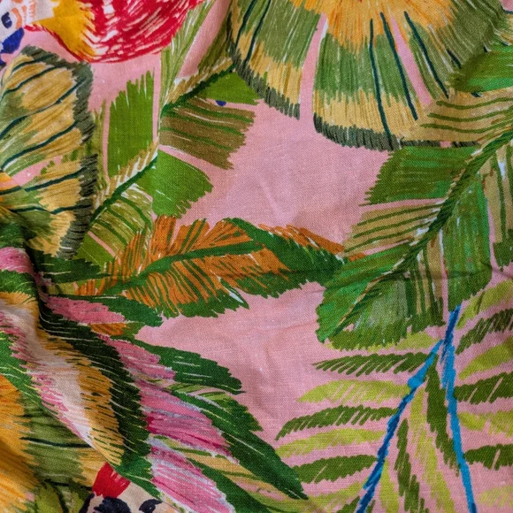 Farm Rio Macaw Leaves Cutout Waist Linen Blend Mini Dress Size M - Picture 10 of 14